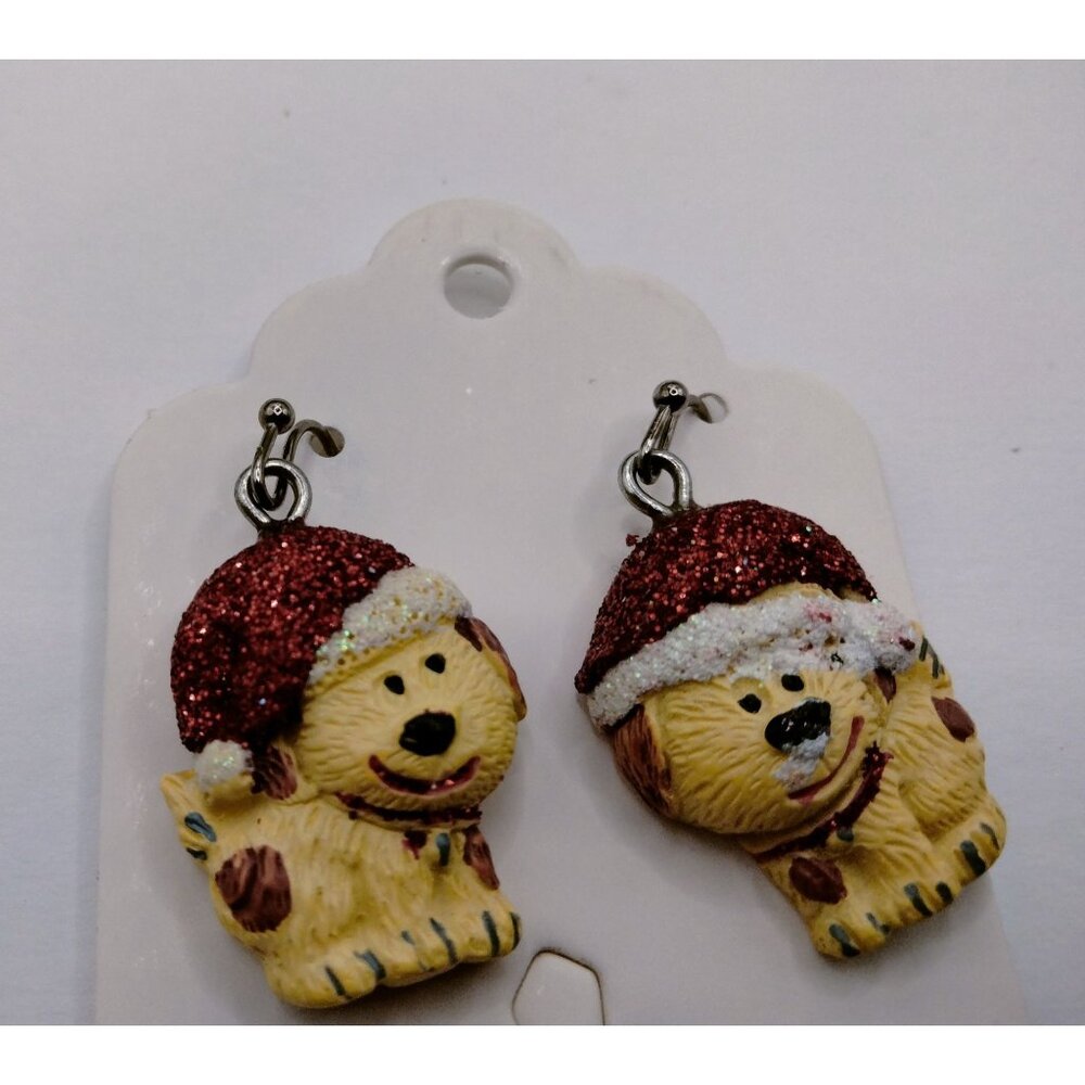 Puppy Santa Hat Earrings Christmas Dog - Picture 4 of 10